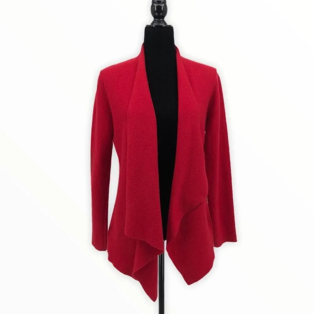 Eileen Fisher Lightweight Red Boiled Wool Cardigan Jacket size XS Long Sleeve